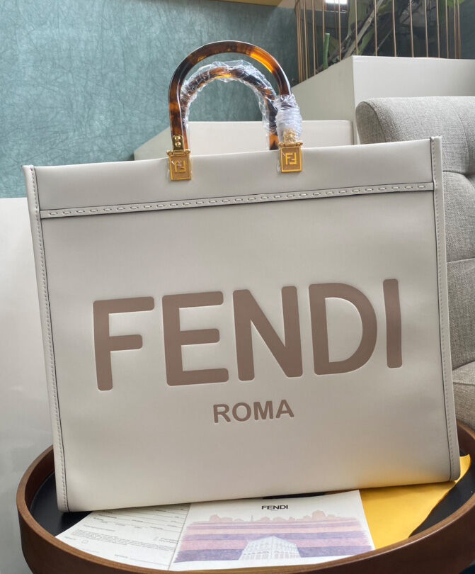 Fendi Sunshine Shopper Leather Handbag 8BH372 White